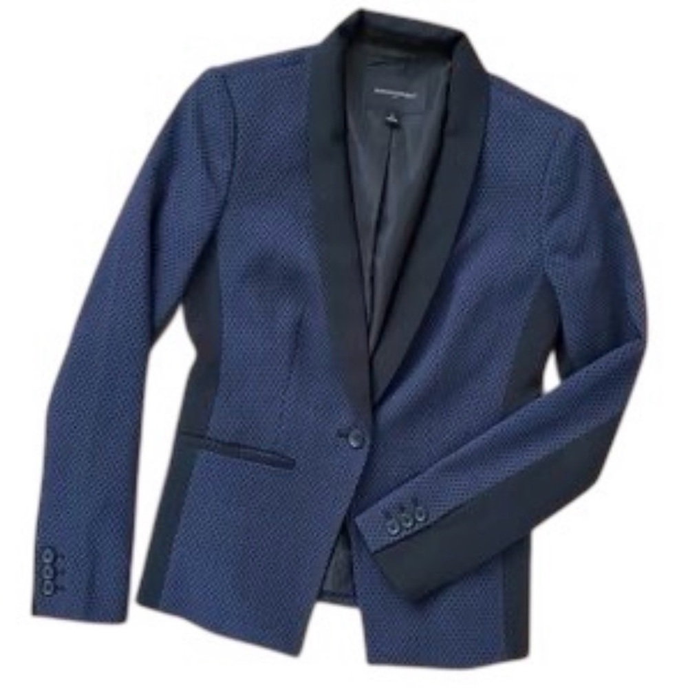 Banana Republic Blue & Black Jacquard Blazer Jacket Size 12 Suit Jacket